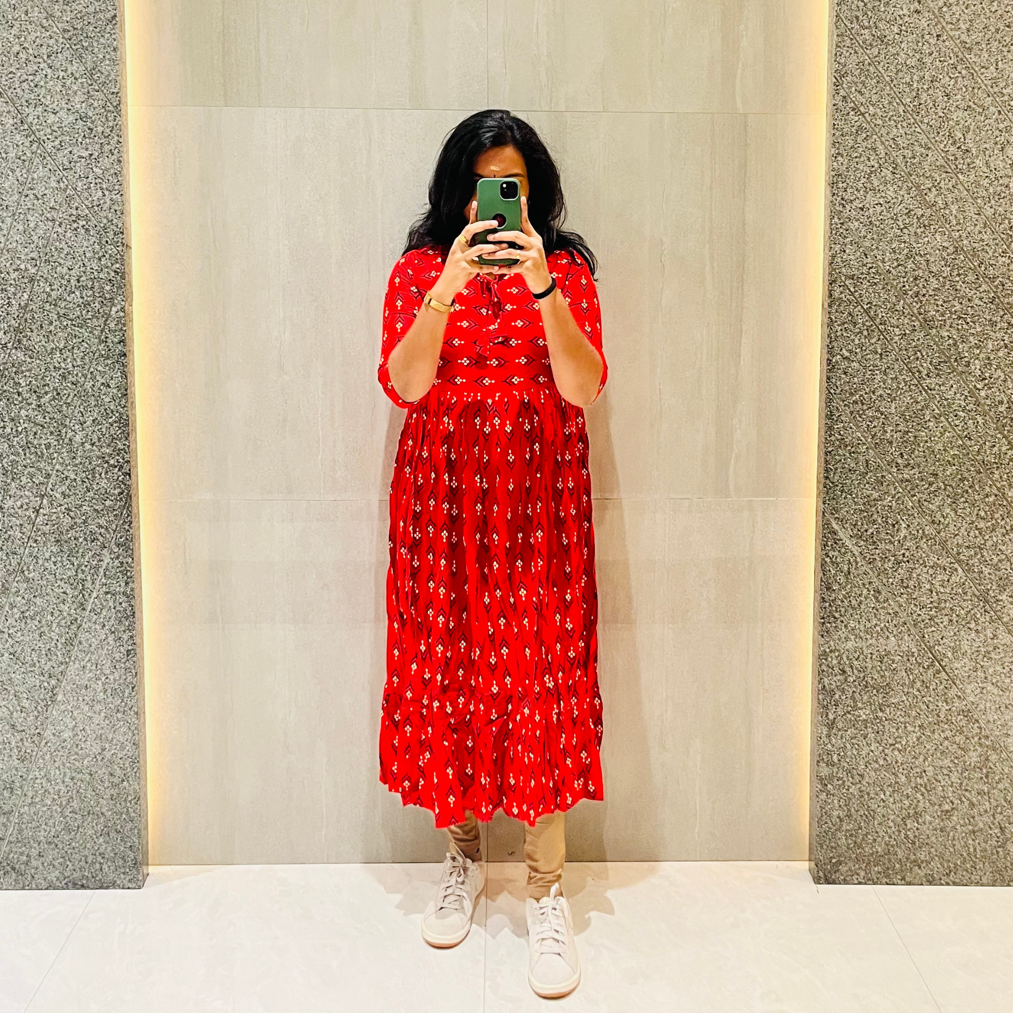Red Soft cotton Midi Dress