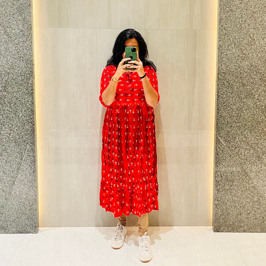 Red Soft cotton Midi Dress