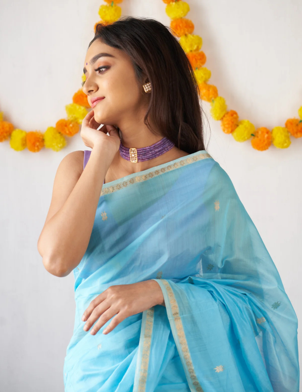 Sky Blue and Lavender - Silk cotton saree