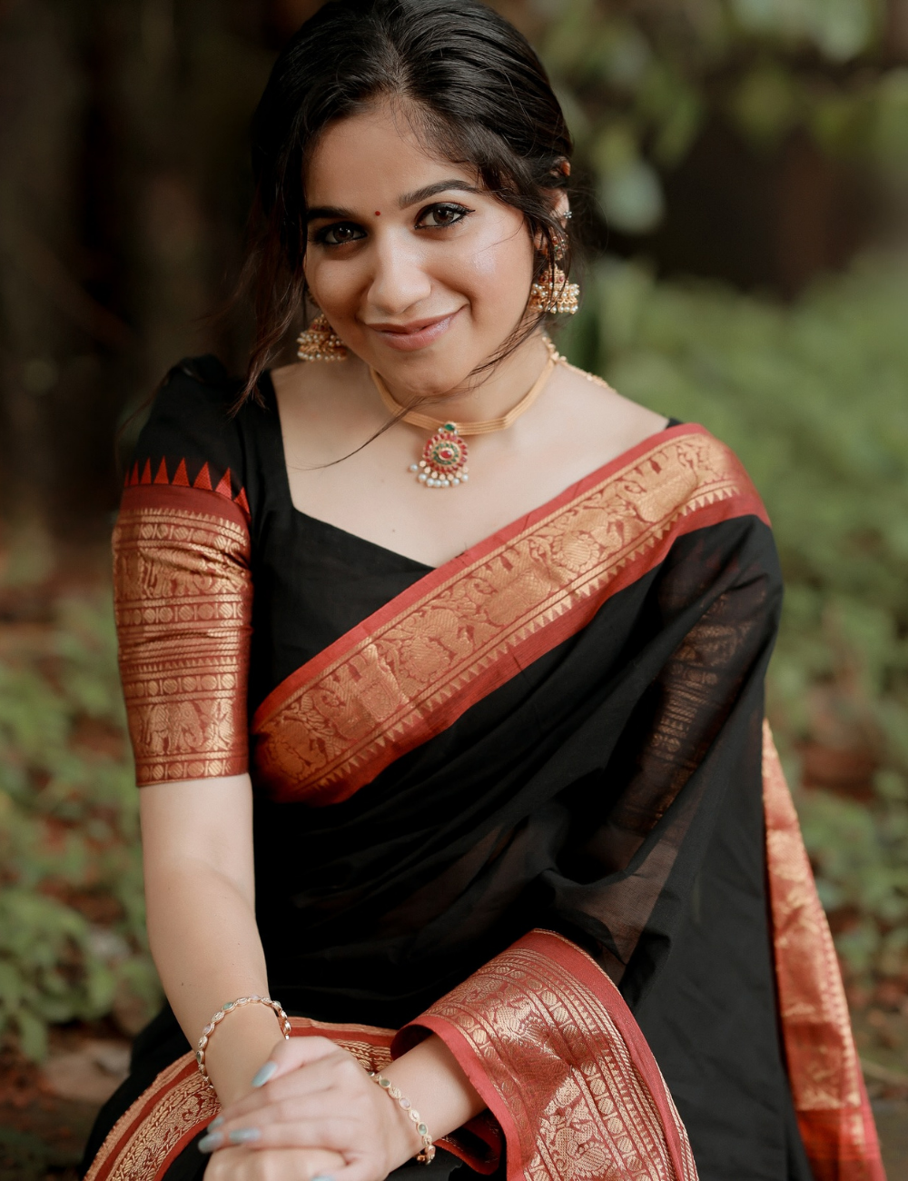 Trisha - Black Kanchi Cotton Saree
