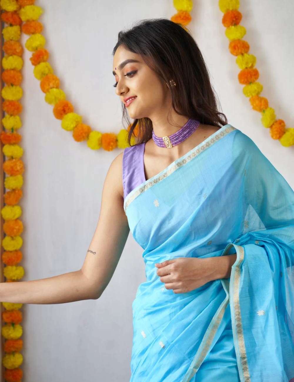 Sky Blue and Lavender - Silk cotton saree