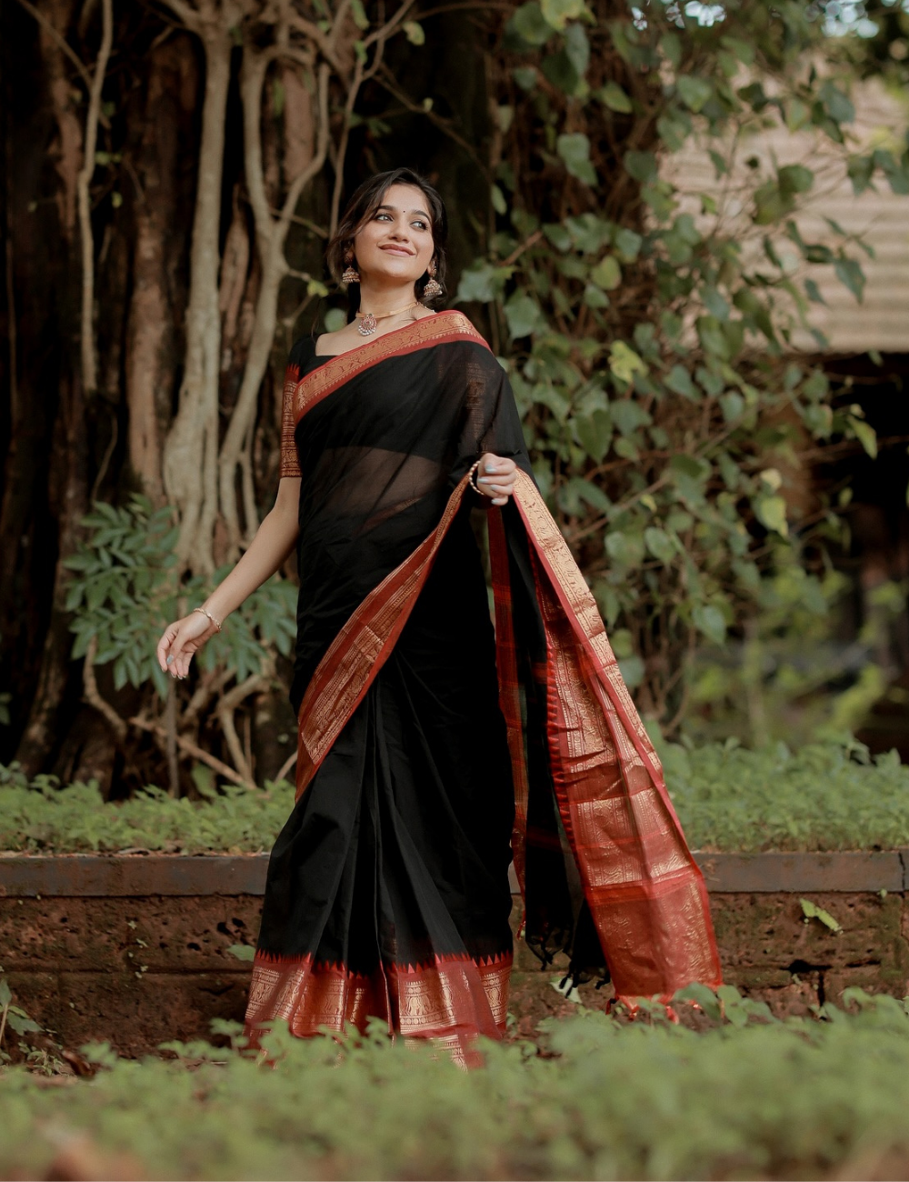 Trisha - Black Kanchi Cotton Saree