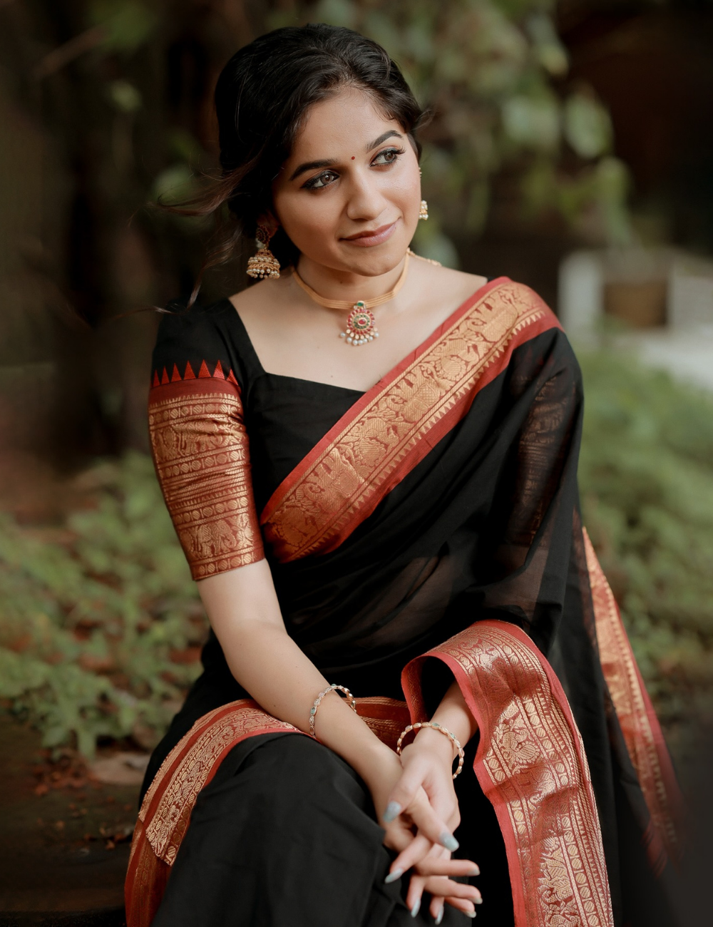 Trisha - Black Kanchi Cotton Saree