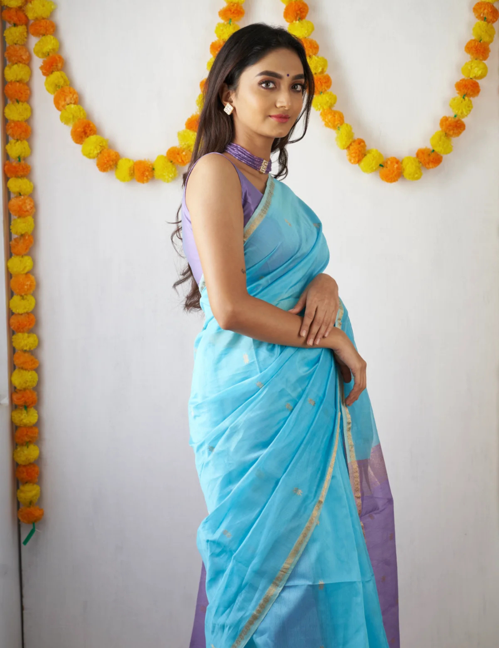 Sky Blue and Lavender - Silk cotton saree