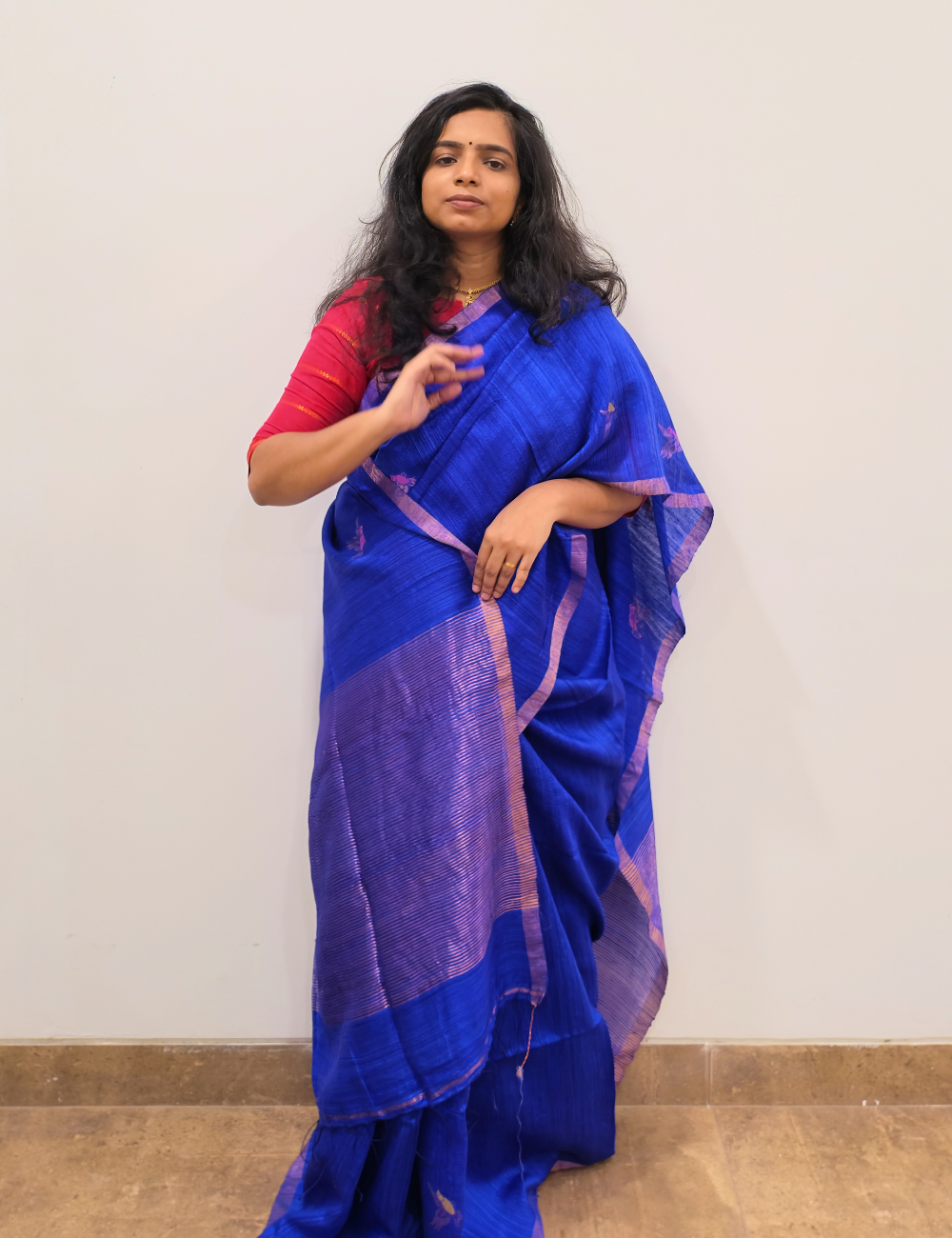 Blue Pure Matka Silk Handloom Saree with Silk Mark