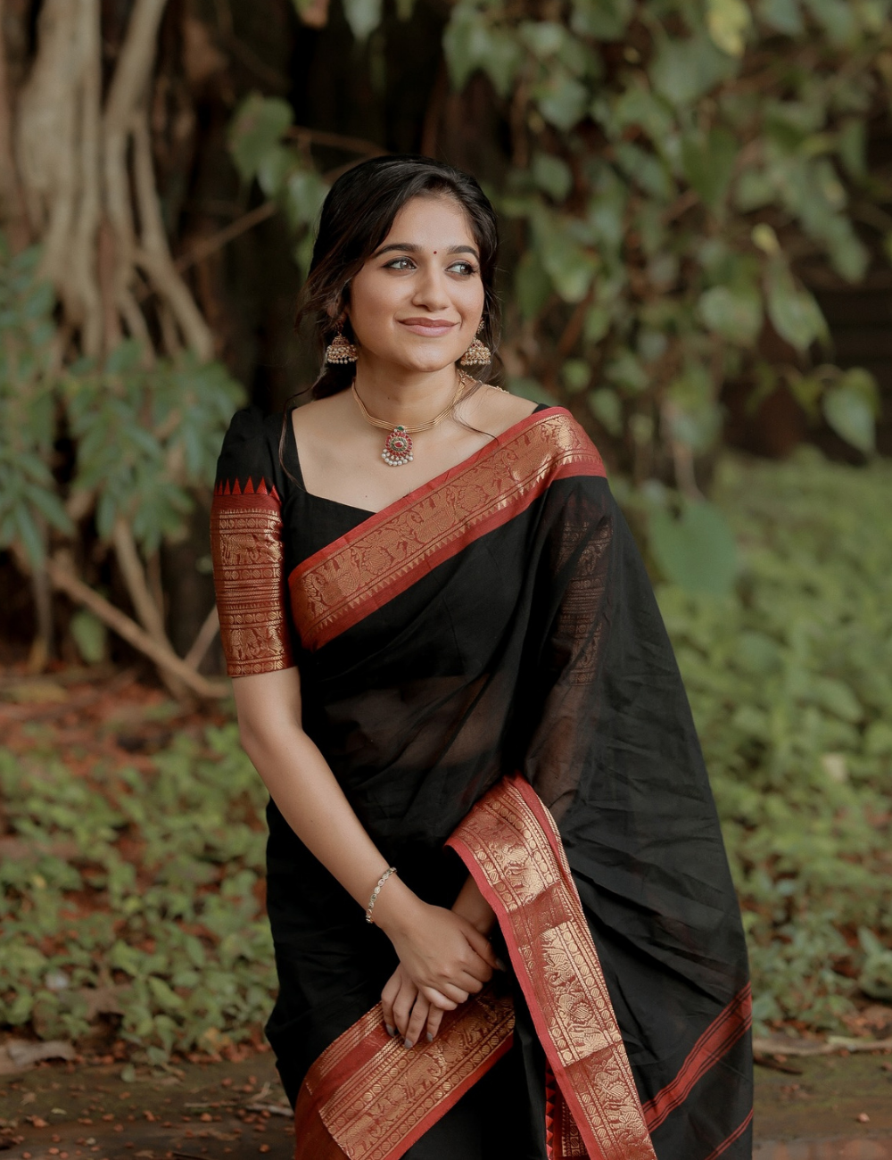 Trisha - Black Kanchi Cotton Saree