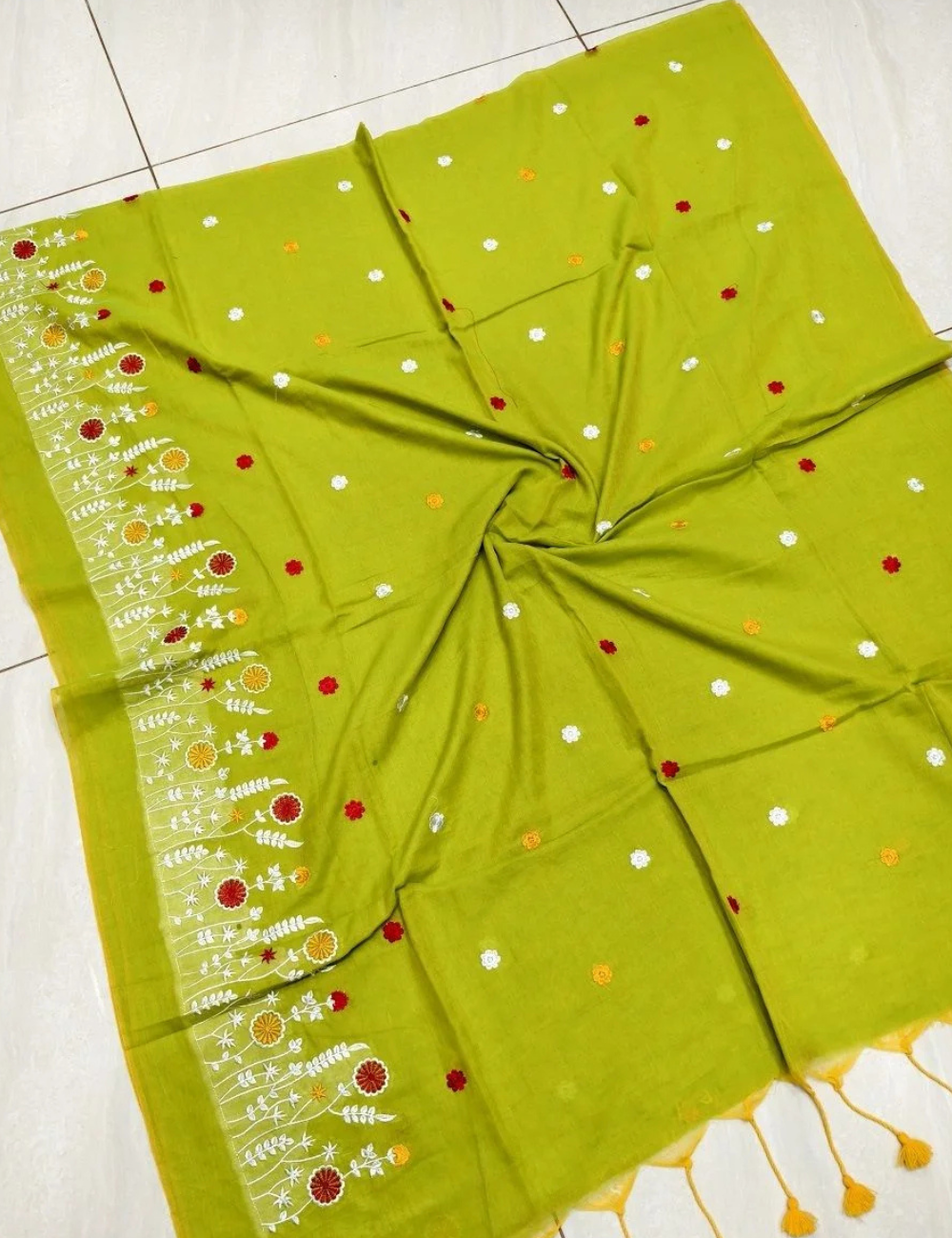 Floral Embroidered Pure Cotton Saree