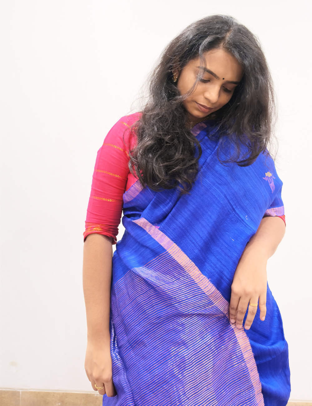 Blue Pure Matka Silk Handloom Saree with Silk Mark