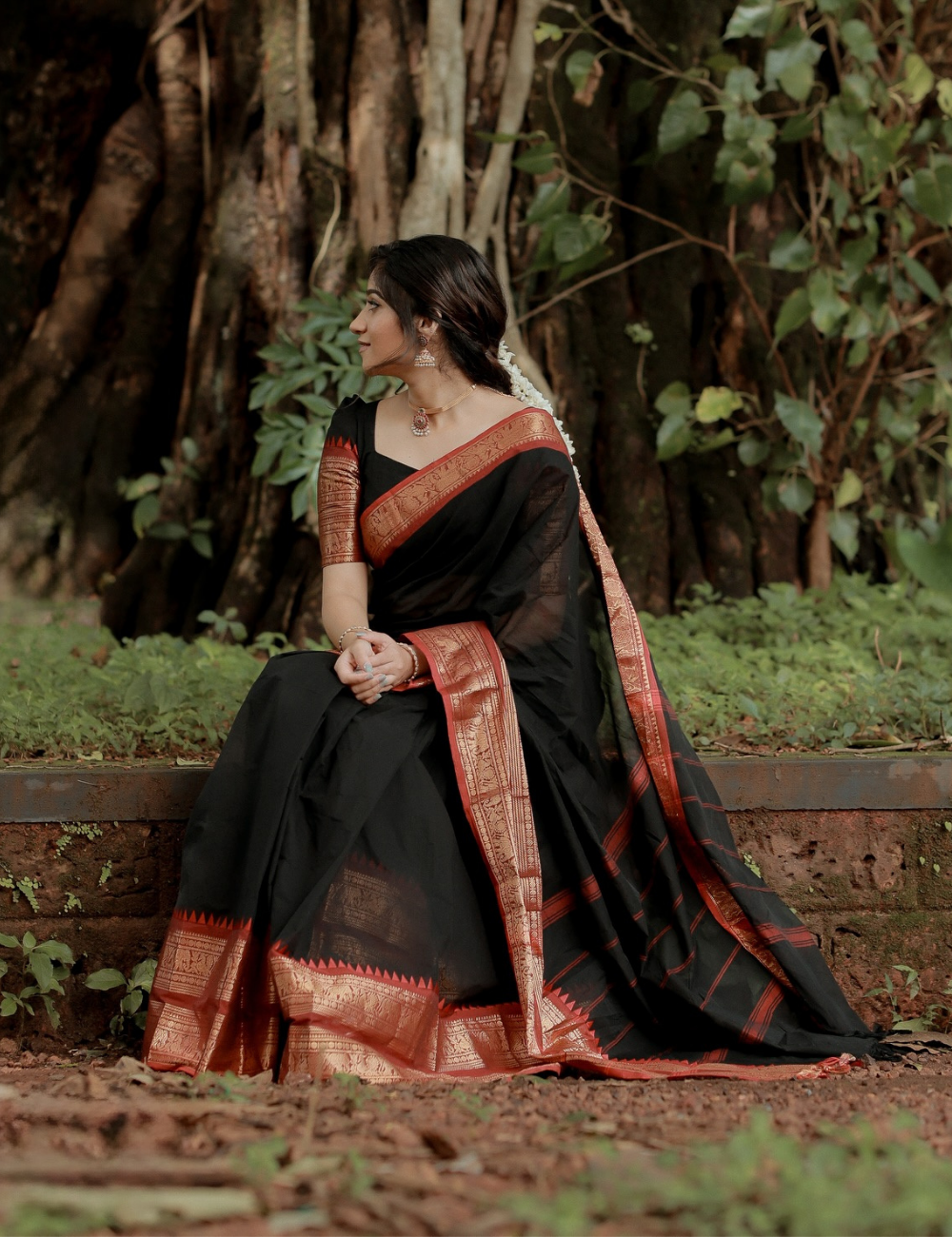 Trisha - Black Kanchi Cotton Saree