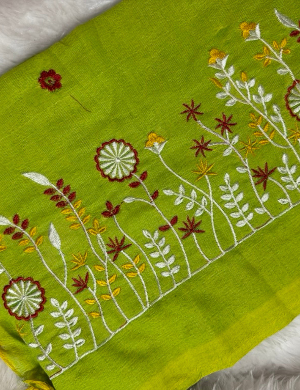 Floral Embroidered Pure Cotton Saree