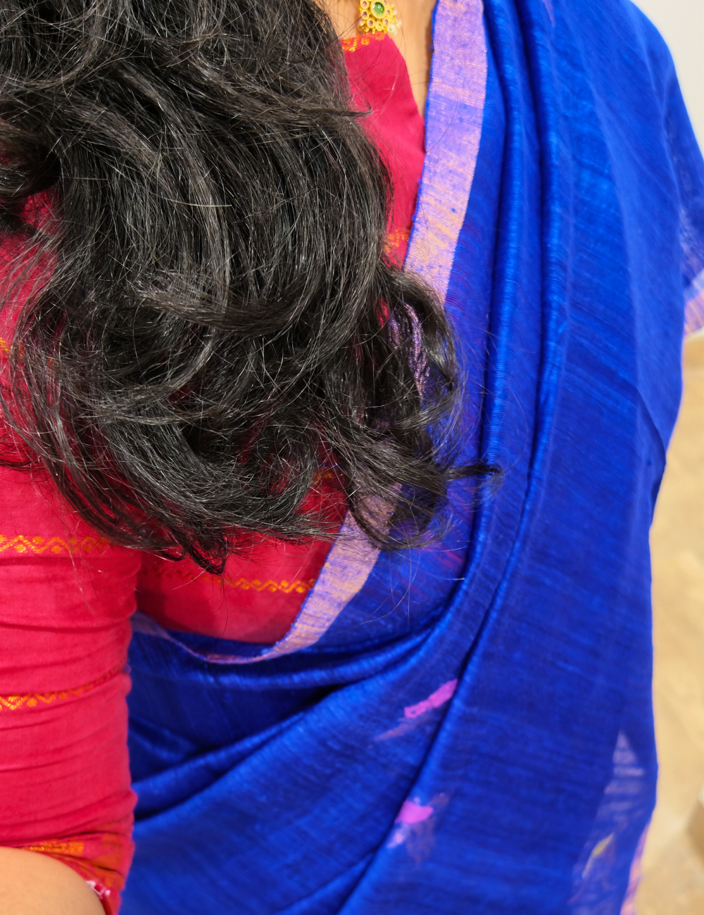 Blue Pure Matka Silk Handloom Saree with Silk Mark