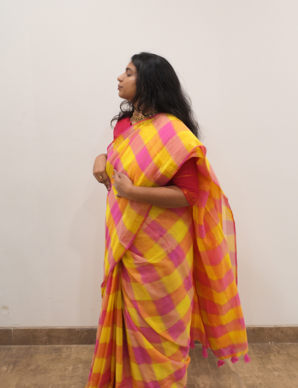Checkered Mul Cotton Saree