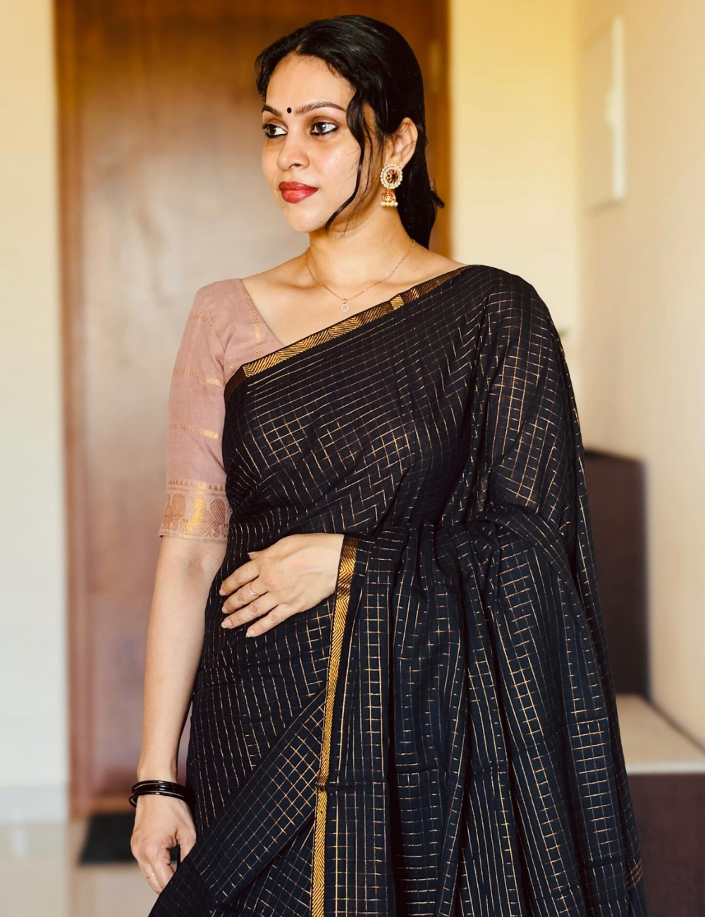 Black - Sungadi Cotton Saree