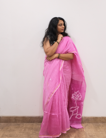 Baby Pink Linen Silk Saree with Silk Mark