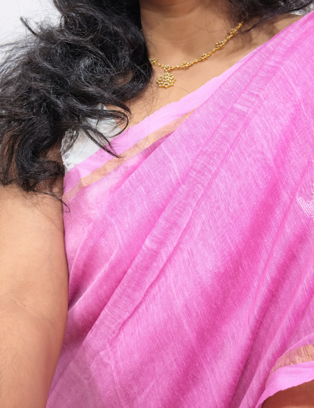Baby Pink Linen Silk Saree with Silk Mark