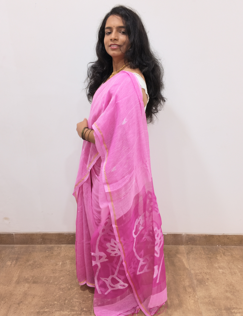 Baby Pink Linen Silk Saree with Silk Mark