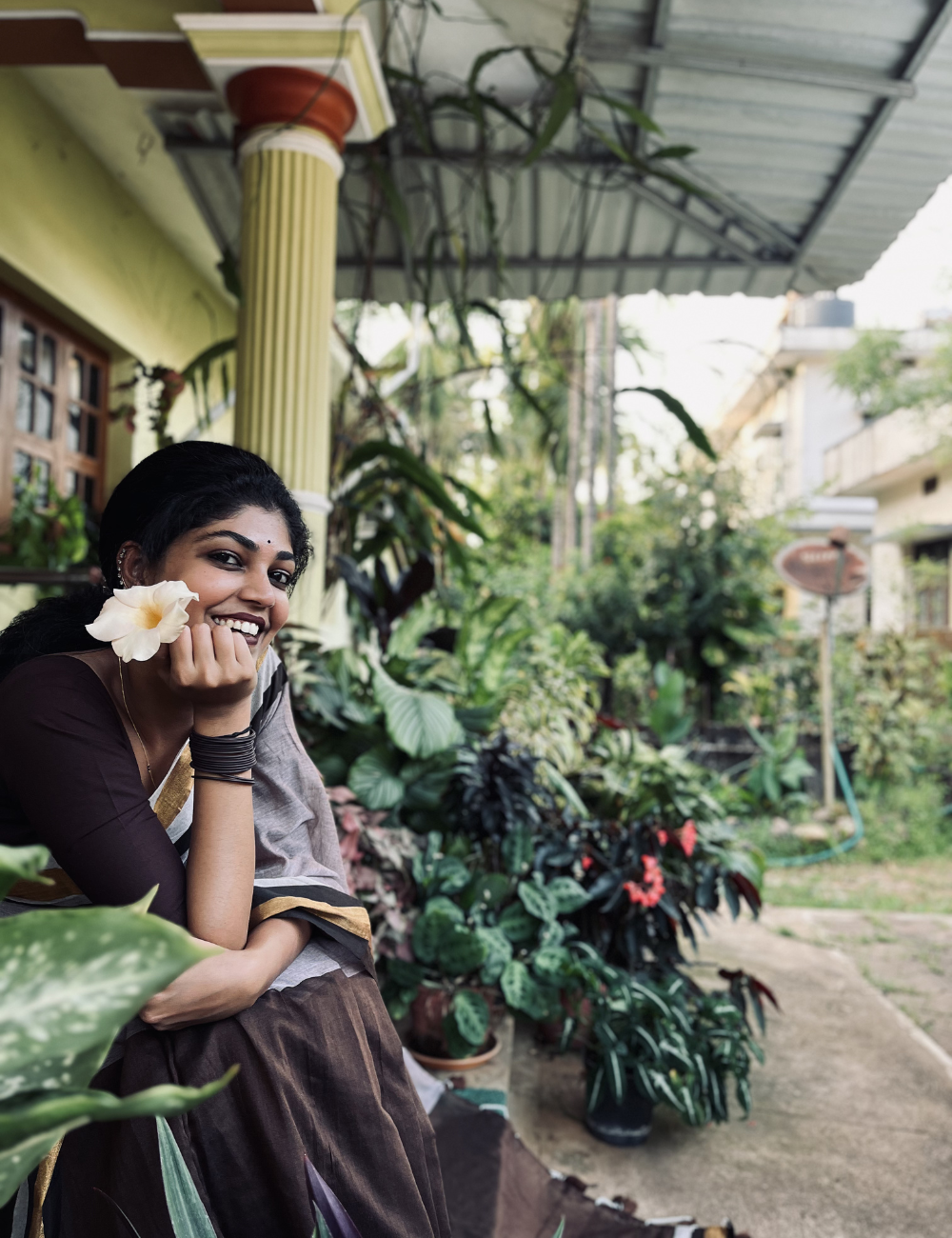 Chocolate Brown Dual coloured Mulmul Saree
