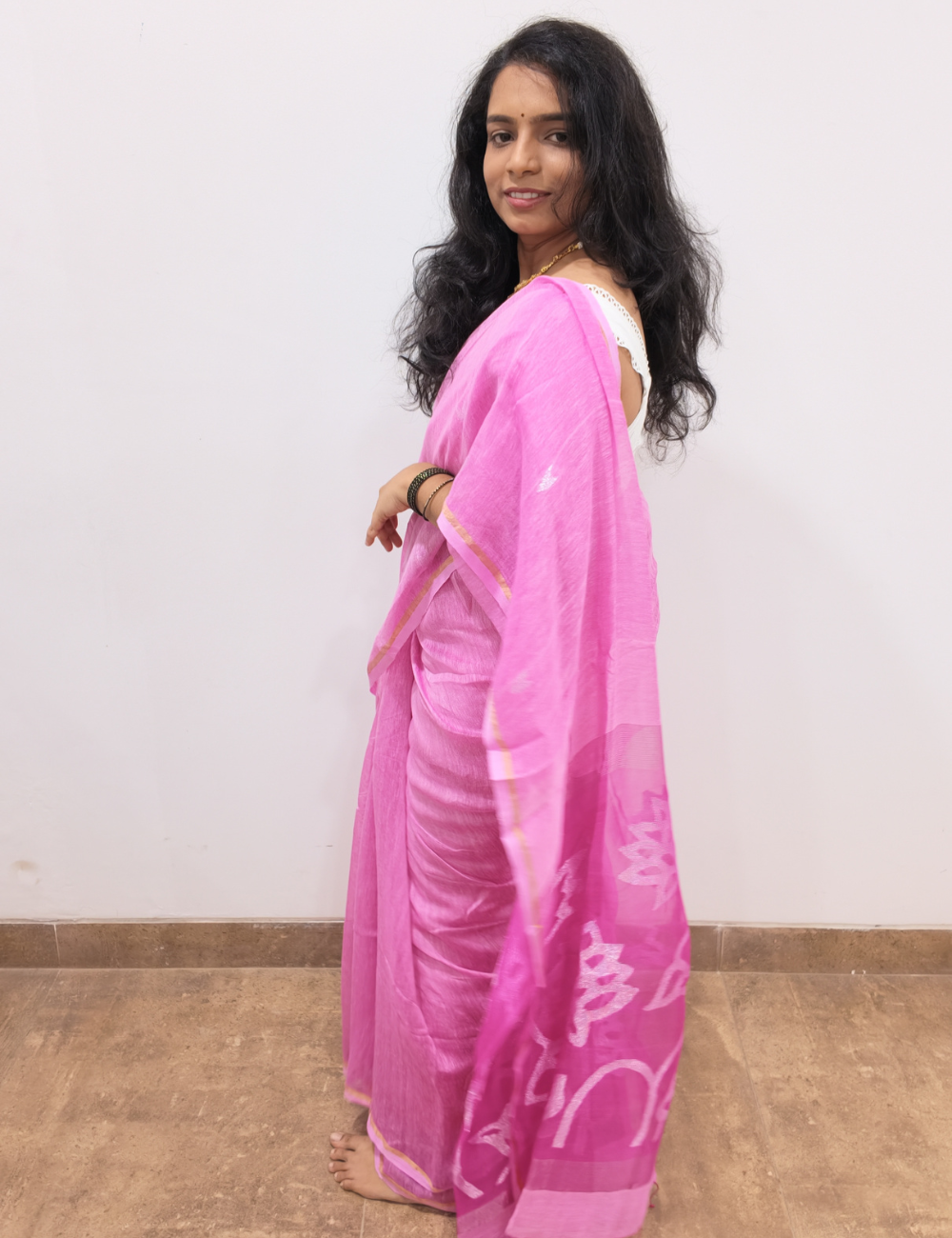 Baby Pink Linen Silk Saree with Silk Mark