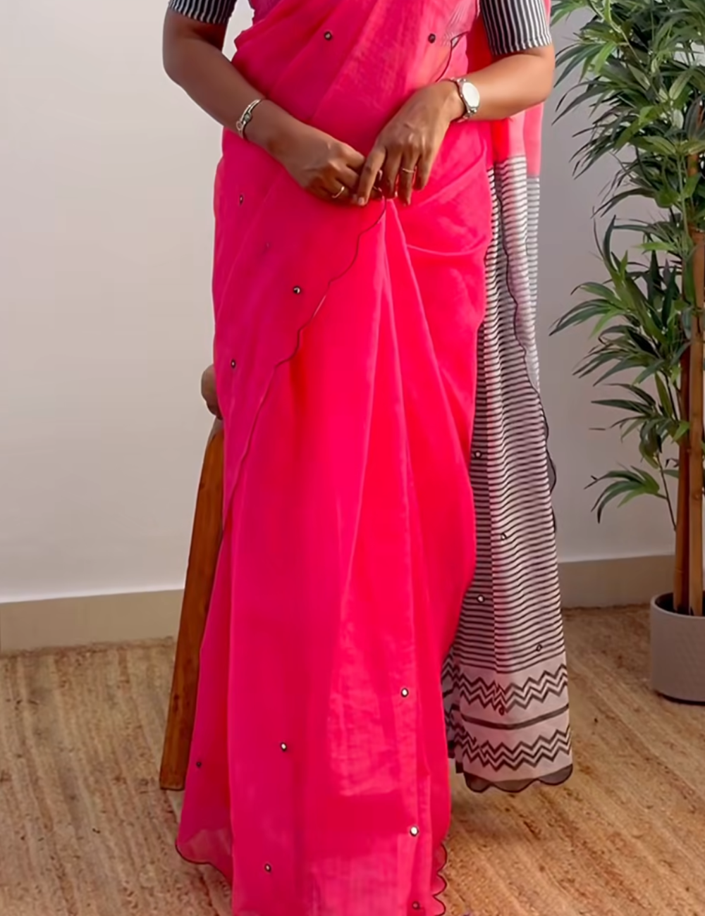 Chanderi Linen Summer Saree – Pink