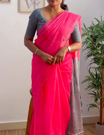 Chanderi Linen Summer Saree – Pink
