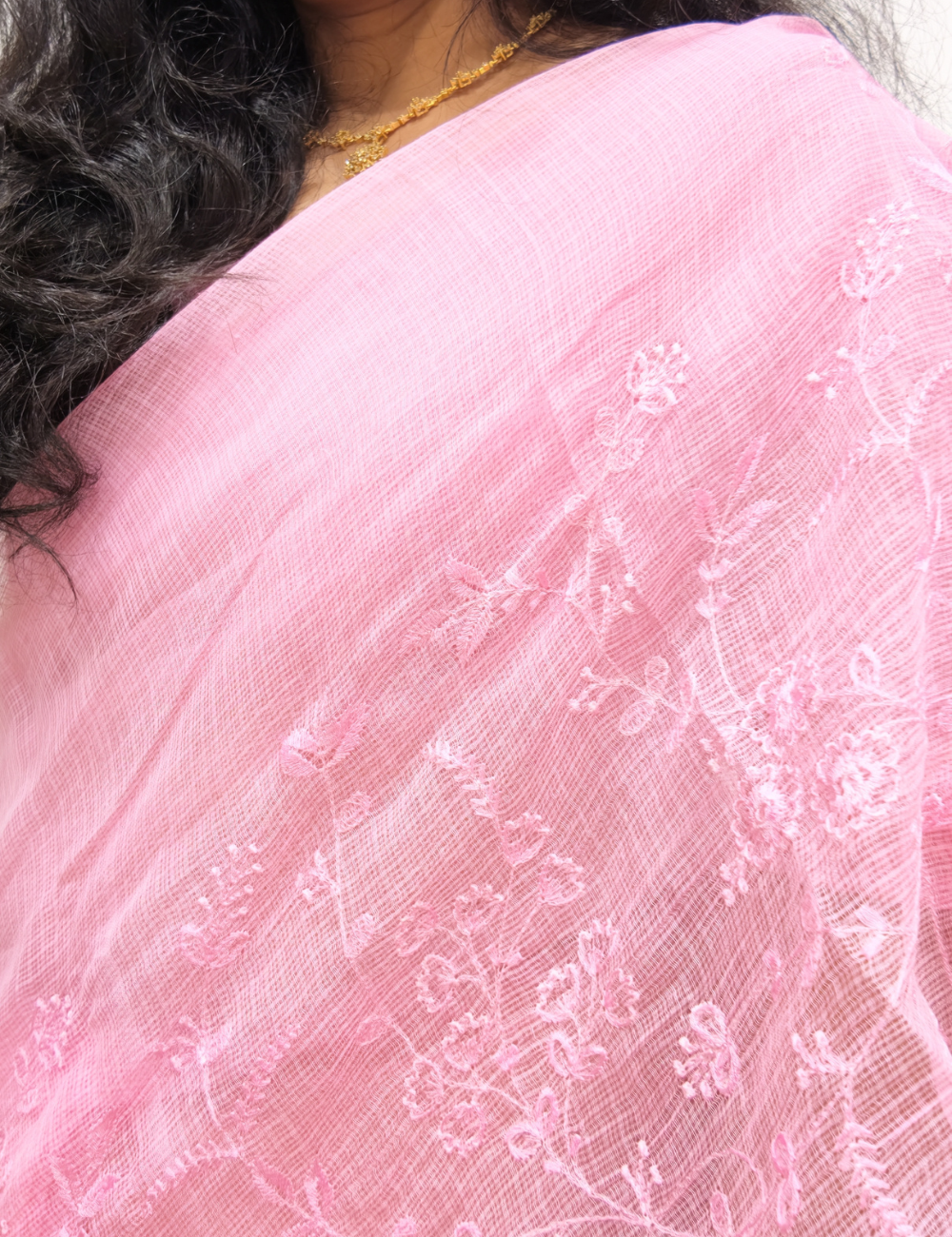 Baby Pink | Embroidered Kota Doria Saree