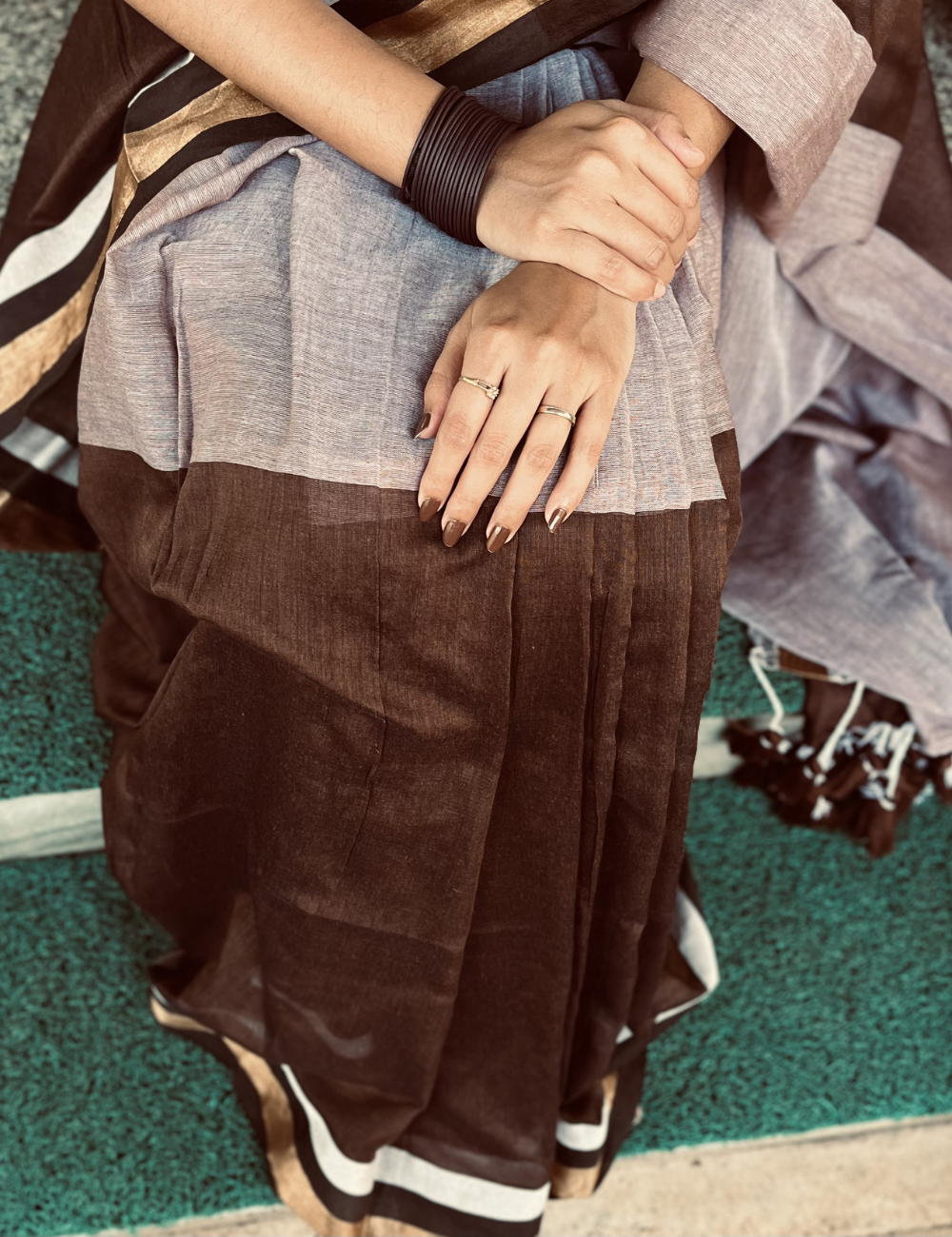 Chocolate Brown Dual coloured Mulmul Saree