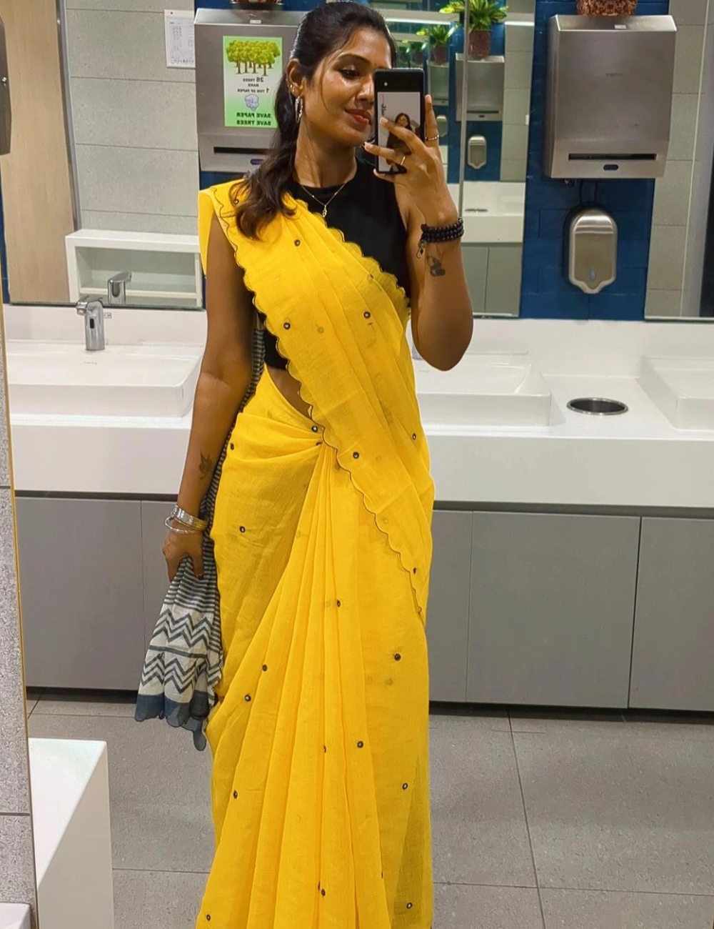 Chanderi Linen Summer Saree – Yellow