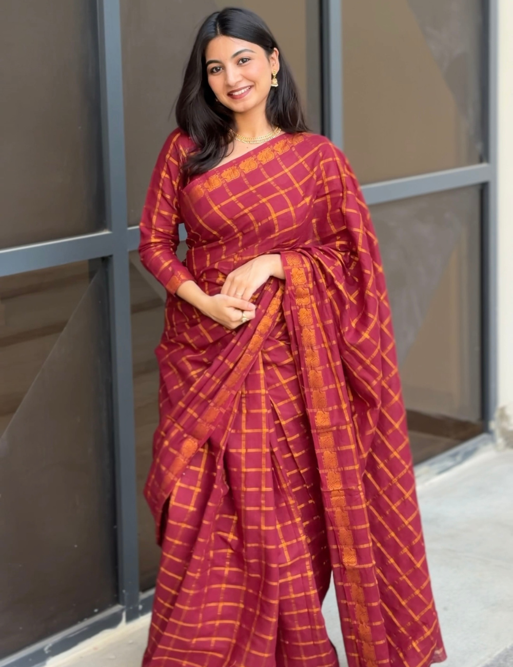 Maroon - Madurai Sungadi Cotton Saree