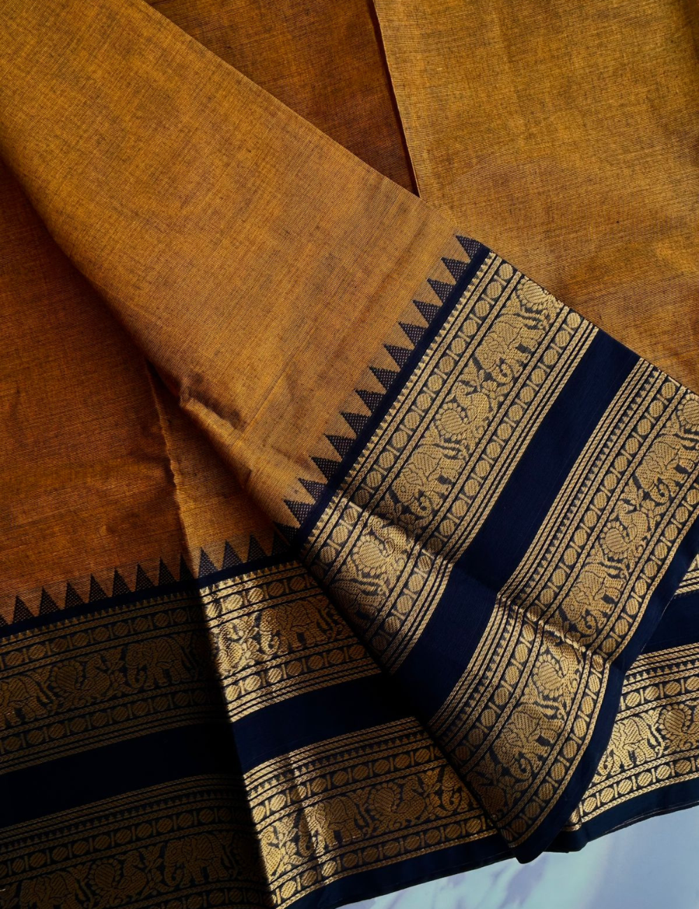 Mustard Yellow Kanchi Cotton Saree