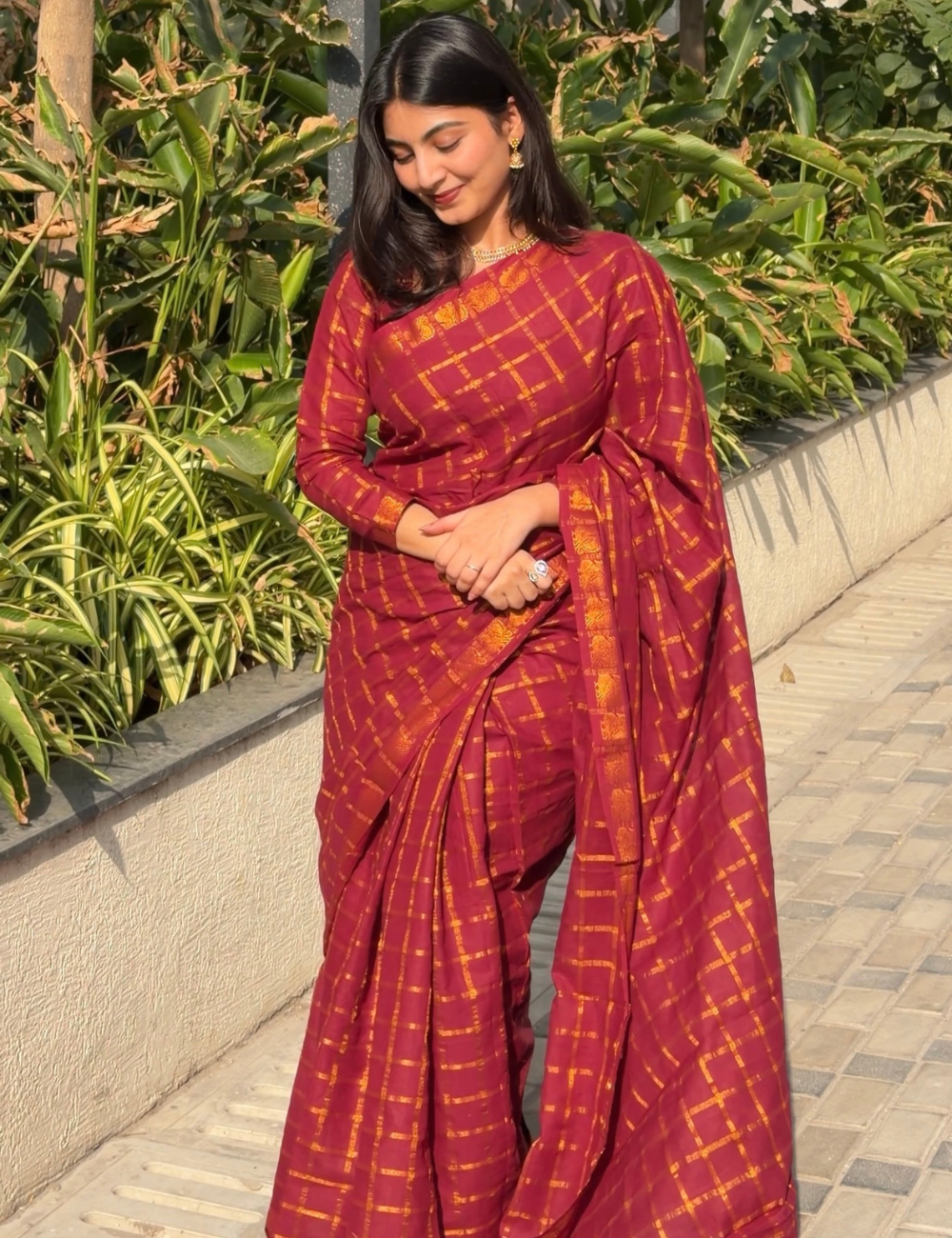 Maroon - Madurai Sungadi Cotton Saree