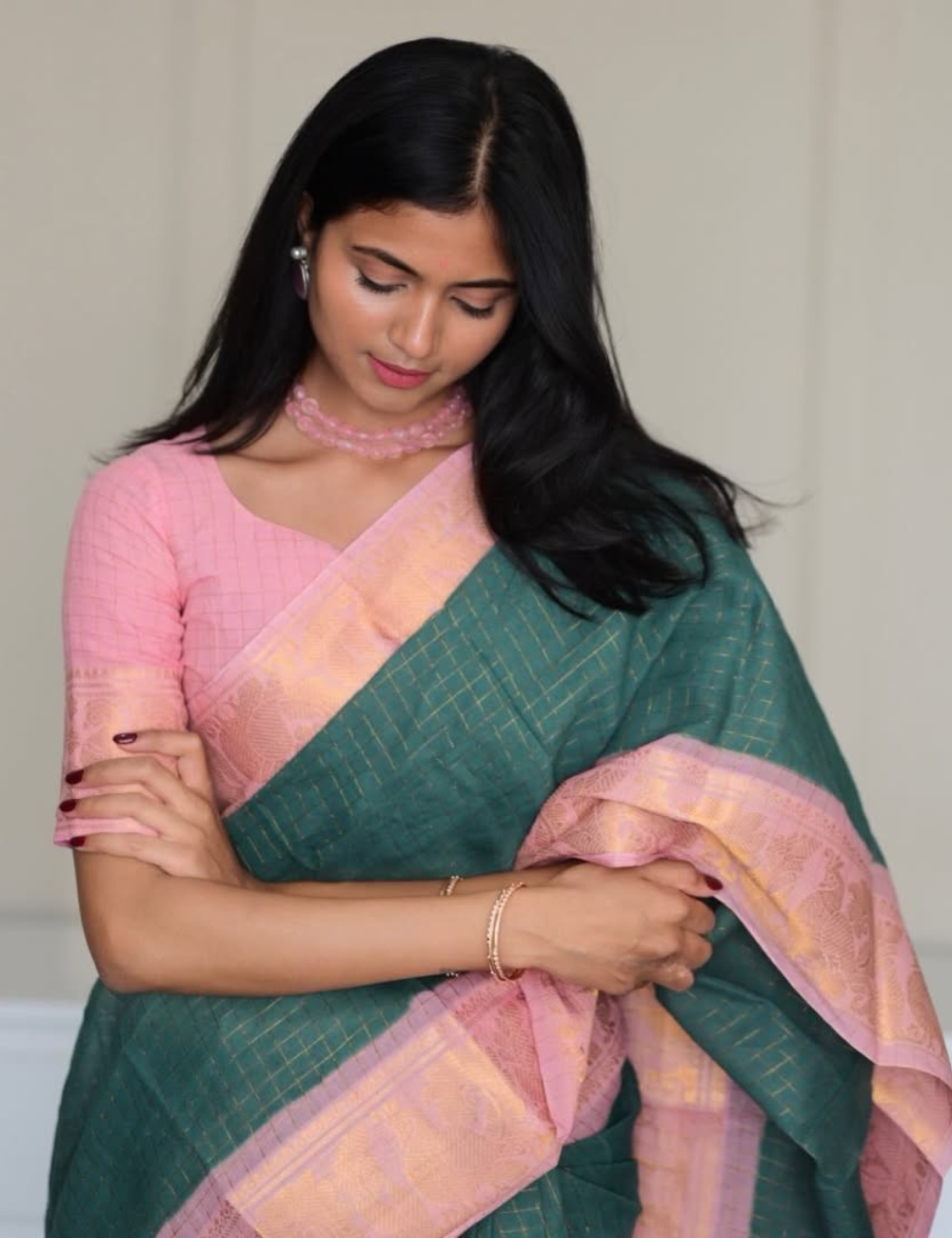 Dusty Teal Blue - Sungadi Cotton Saree