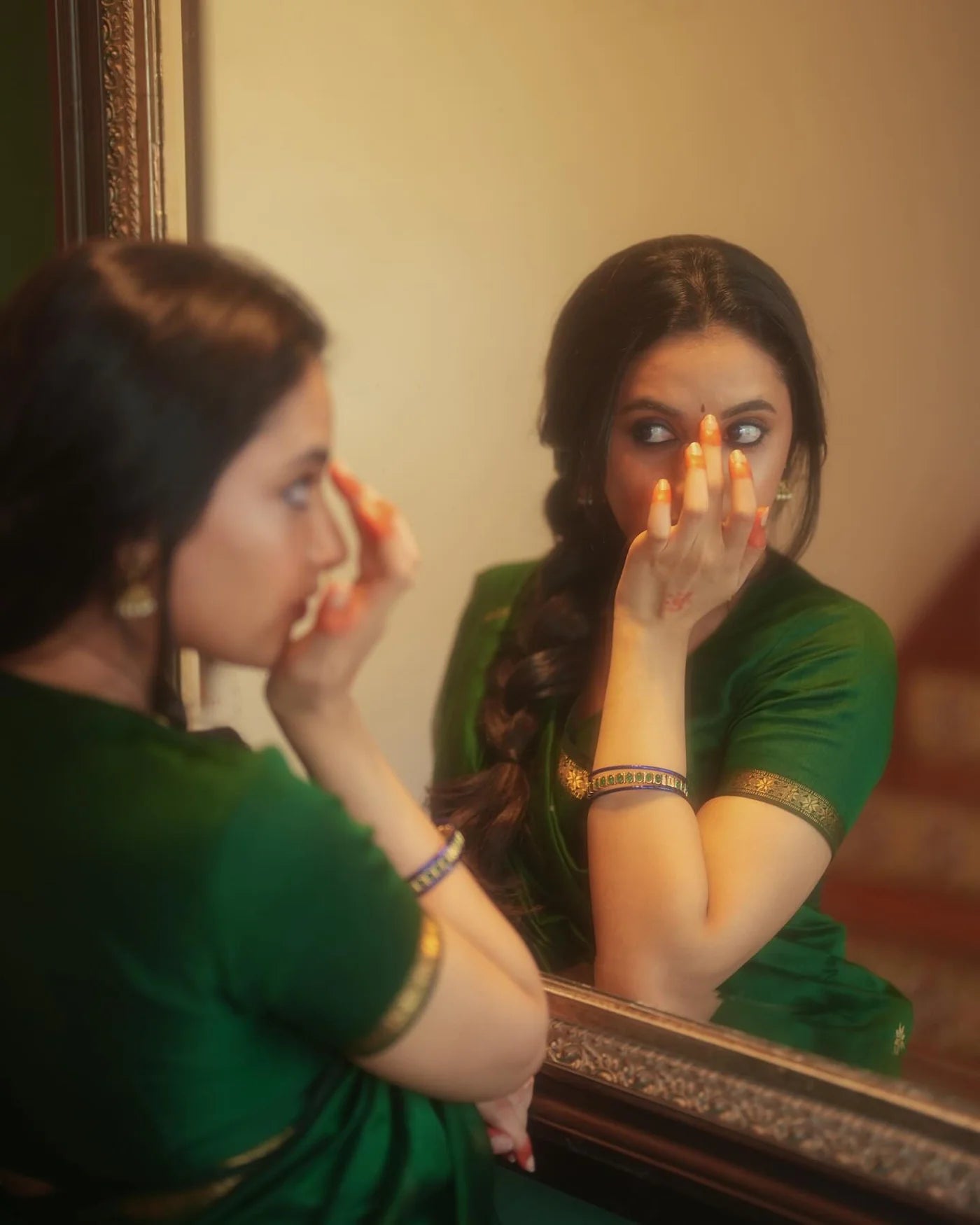 Priyanka Mohan inspired Bottle Green - Silk cotton Handloom Saree