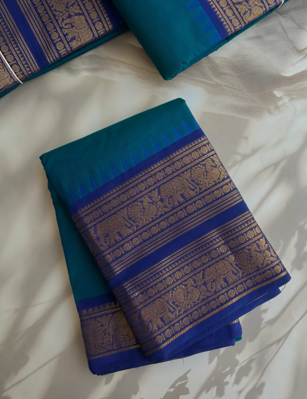 Peacock Blue Kanchi Cotton Saree