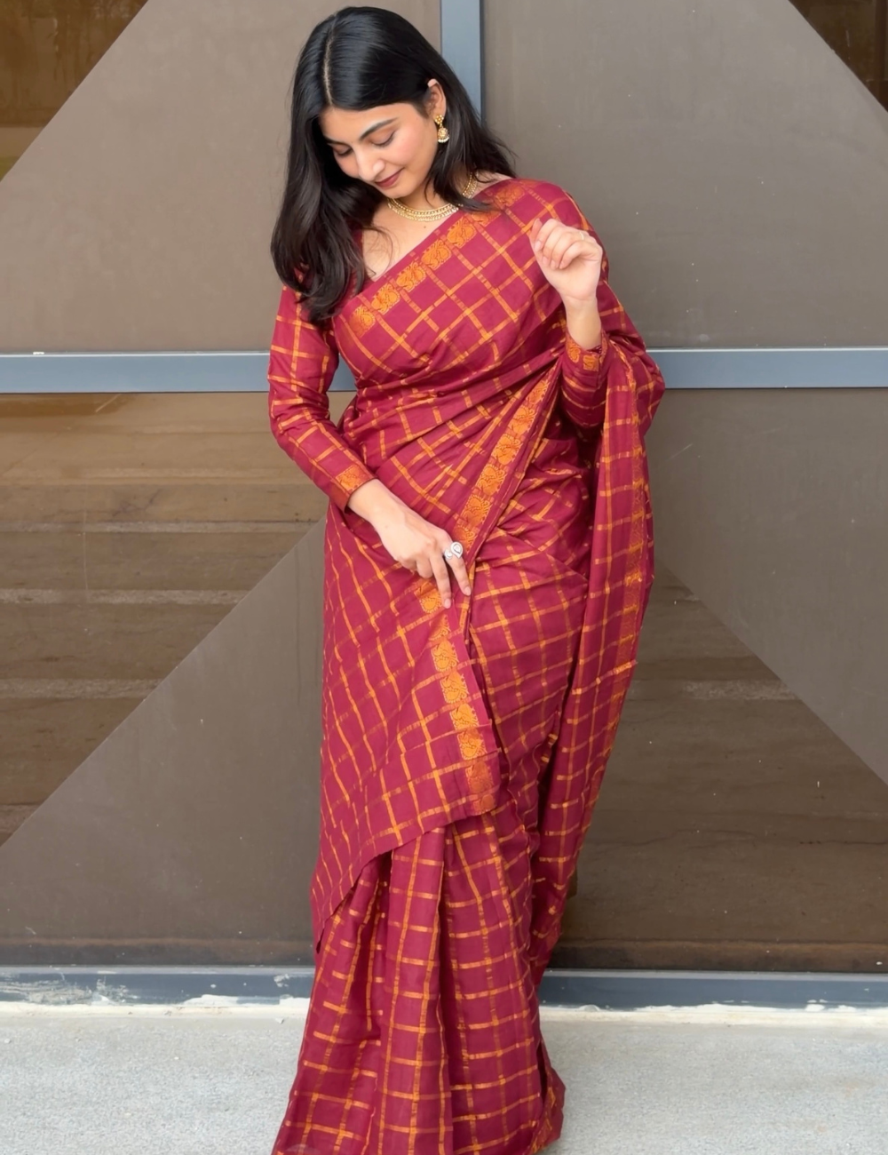 Maroon - Madurai Sungadi Cotton Saree