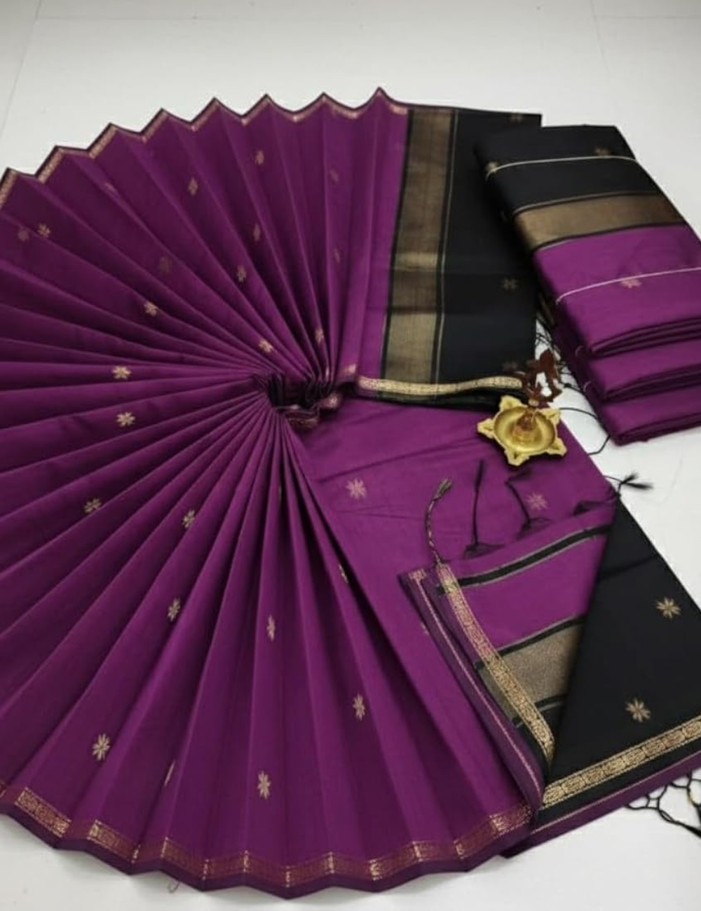 Deep Violet and Black - Silk cotton Handloom Saree