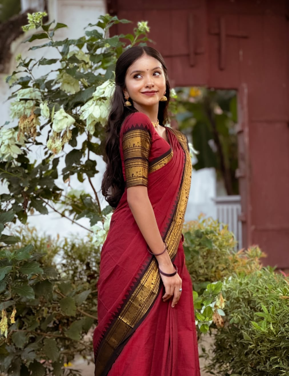 Maroon with Black Vintage Kanchi Cotton Saree