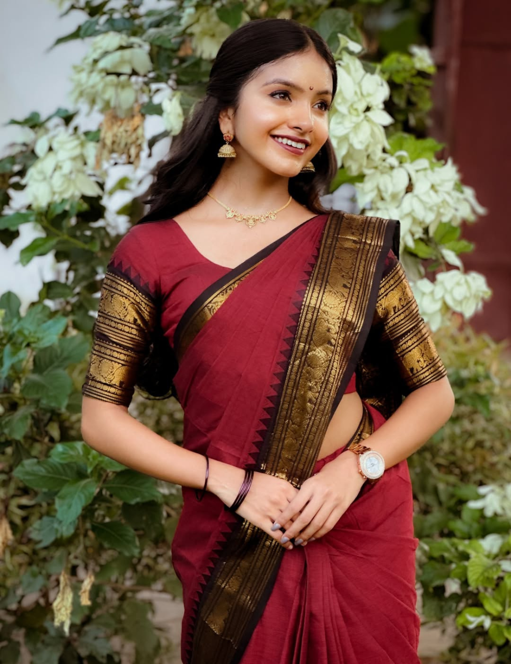 Maroon with Black Vintage Kanchi Cotton Saree