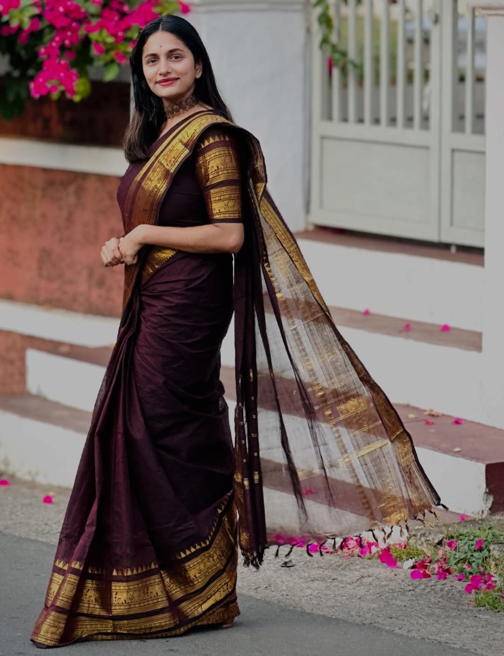 Chocolate Brown Vintage Chettinad Cotton Saree