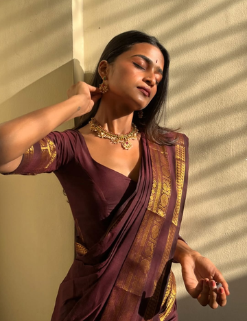 Deep Brown Kanchi Cotton Saree