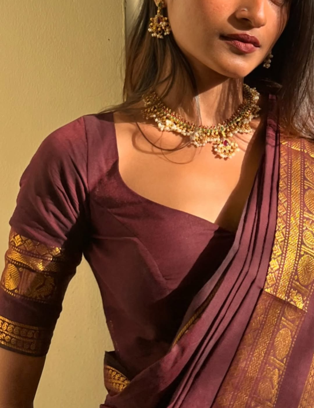 Deep Brown Kanchi Cotton Saree