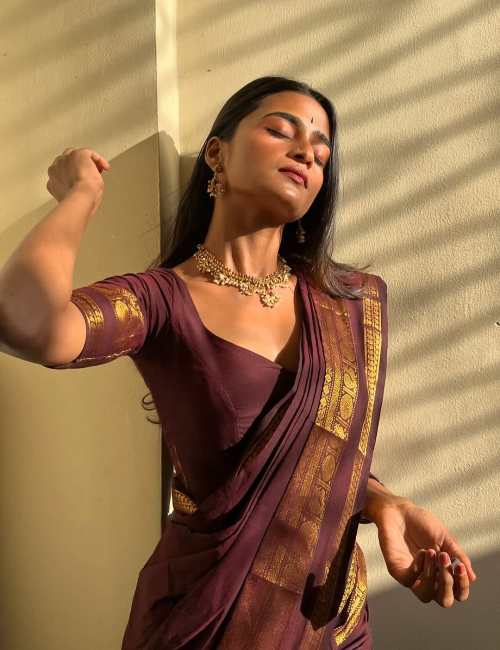 Deep Brown Kanchi Cotton Saree