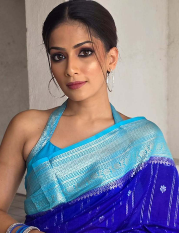 Pepsi Blue Semi Silk Saree