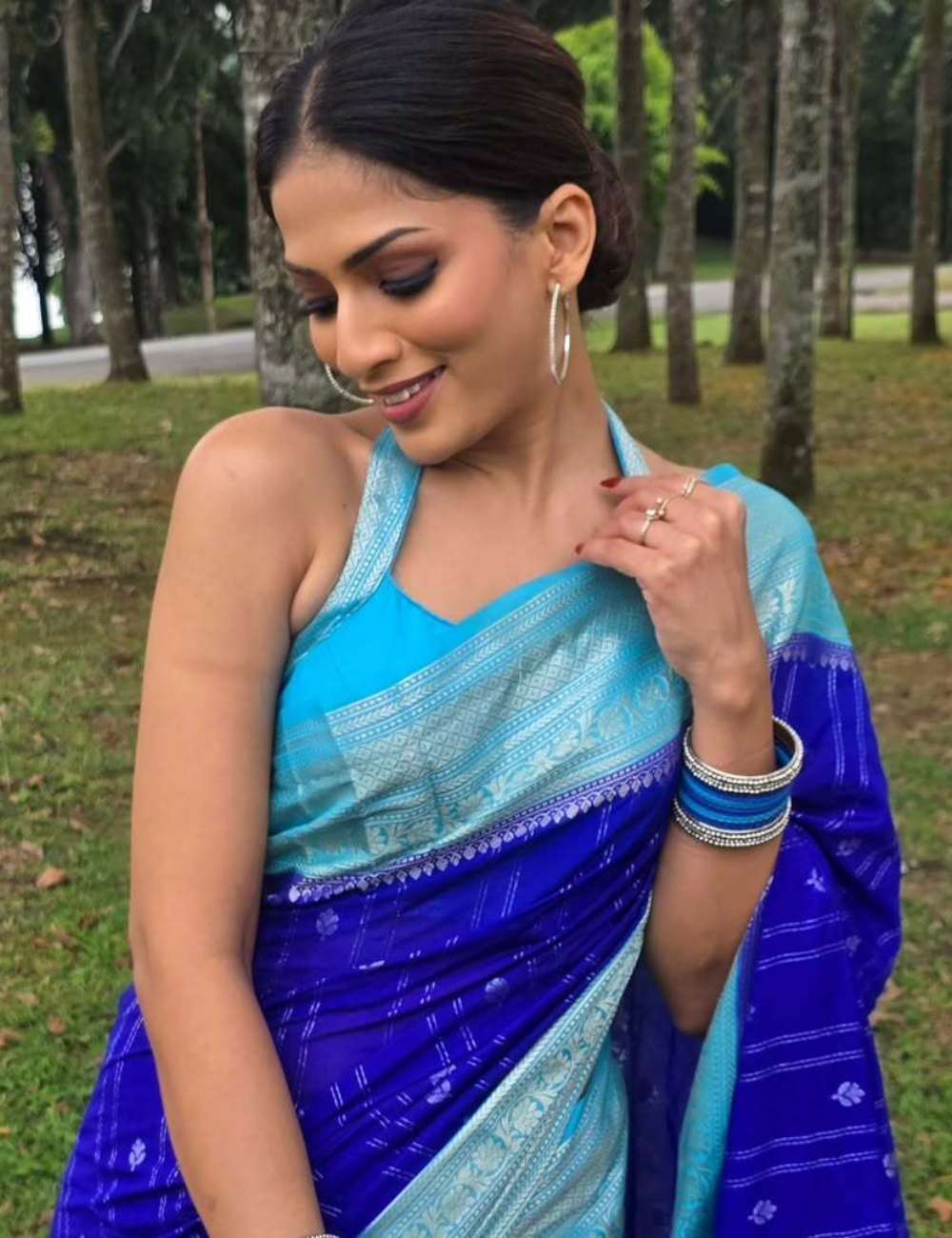 Pepsi Blue Semi Silk Saree