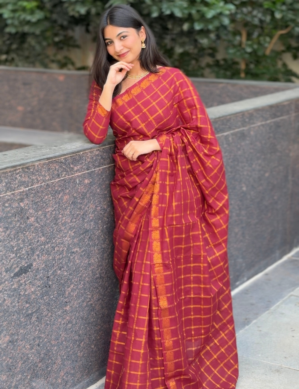 Maroon - Madurai Sungadi Cotton Saree