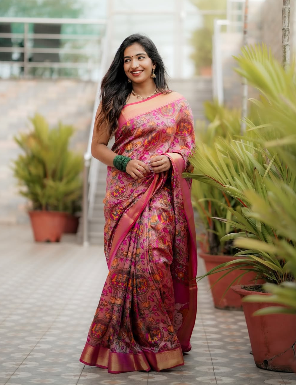 Pink Semi Silk Patola Saree
