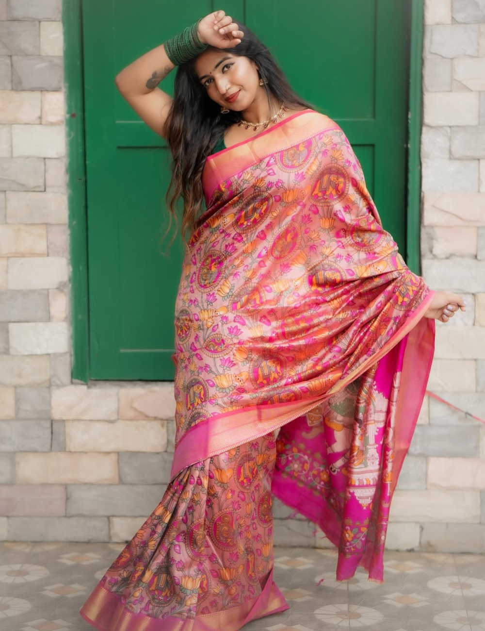 Pink Semi Silk Patola Saree
