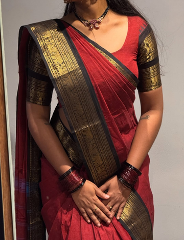 Maroon with Black - Vintage Chettinad Cotton saree