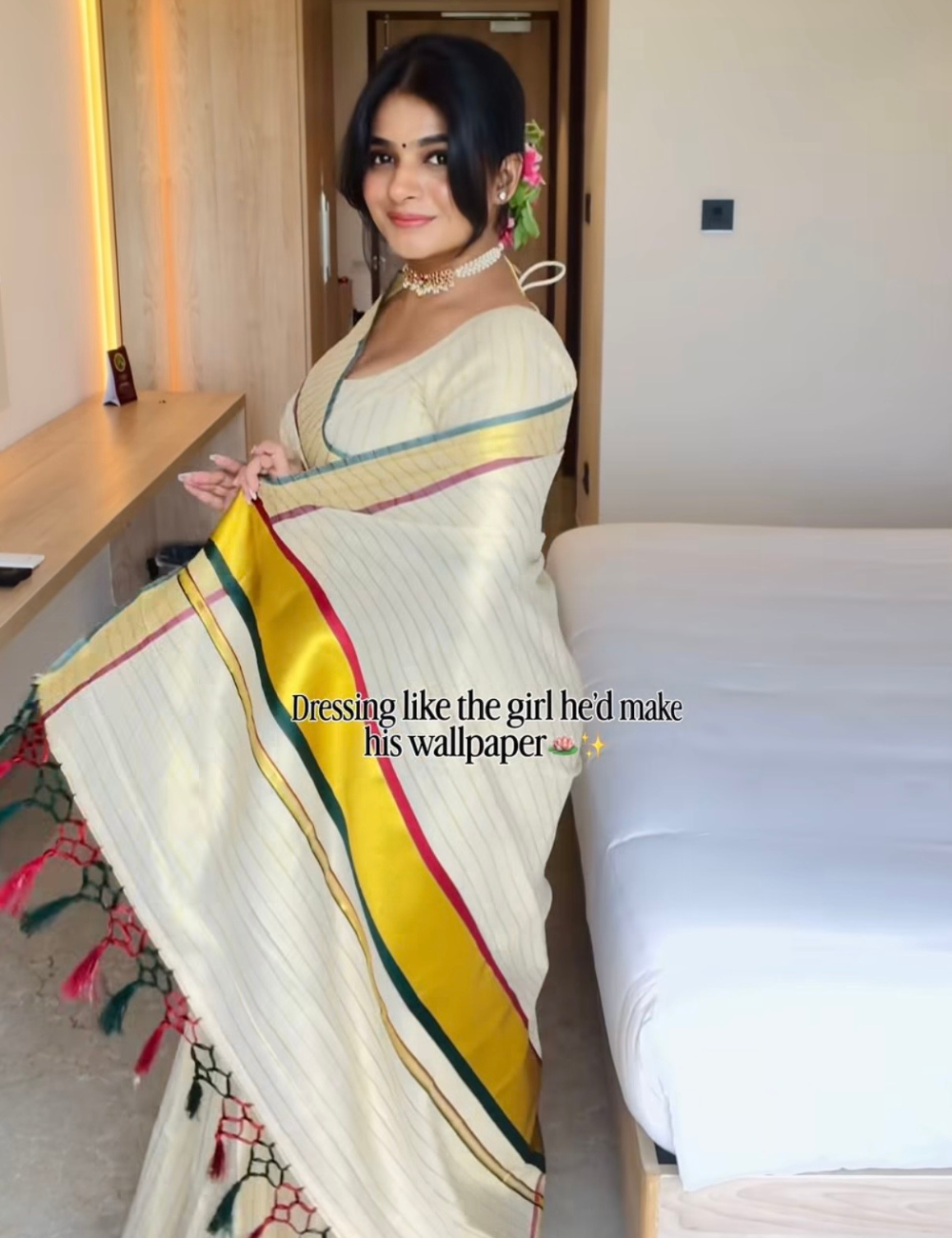 Handloom Kasavu Tissue Saree with Stripes For Women