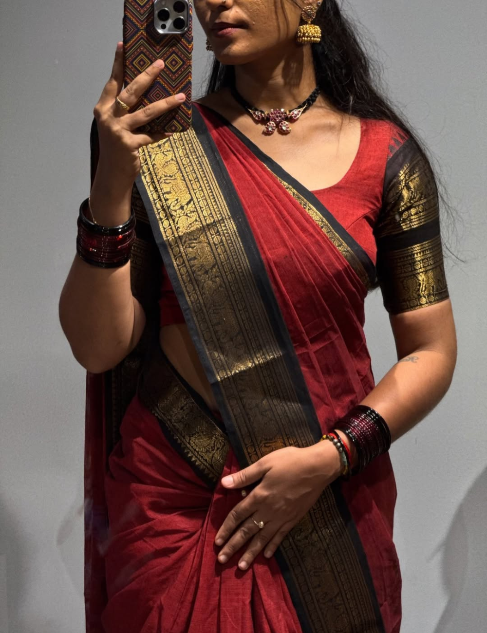 Maroon with Black - Vintage Chettinad Cotton saree
