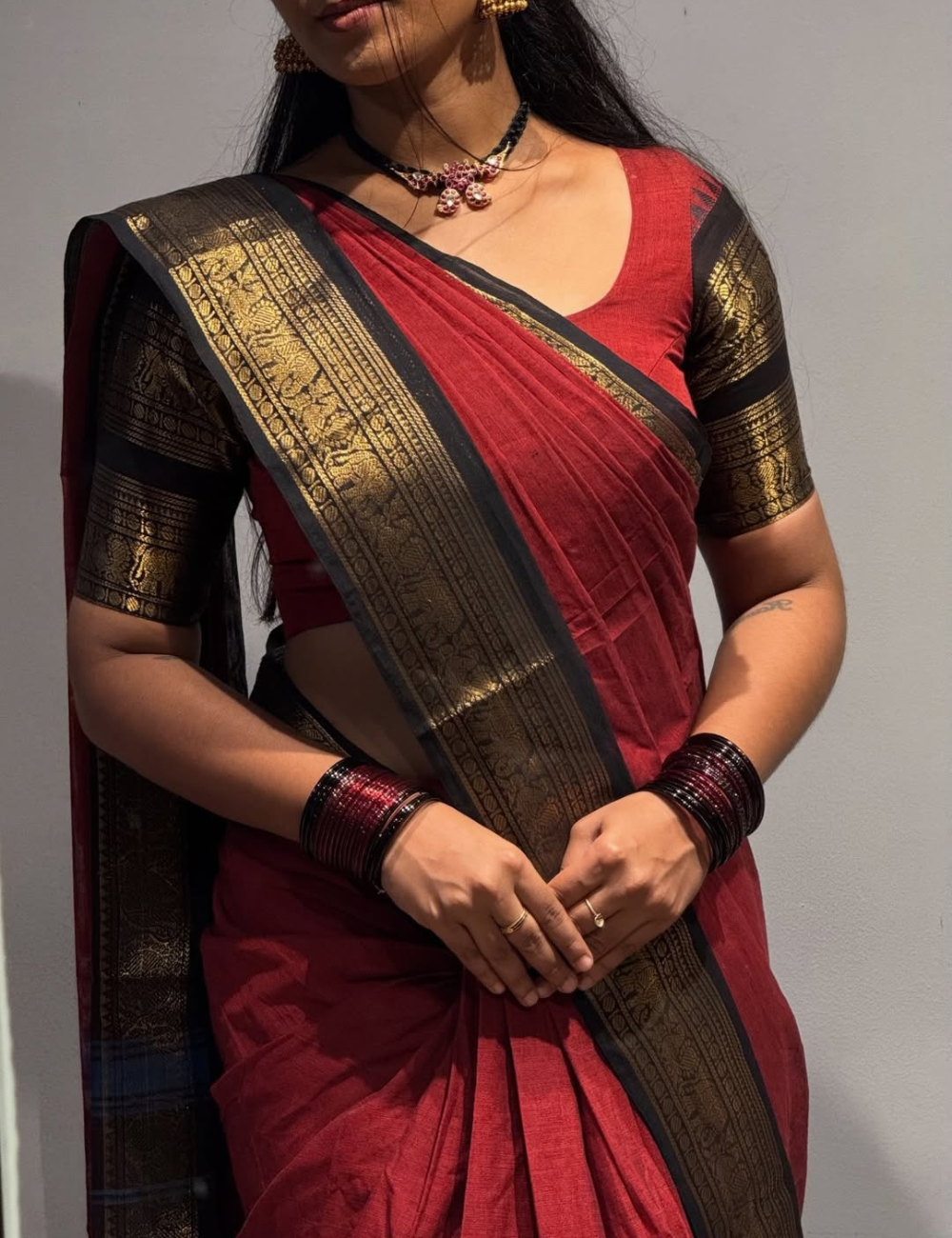 Maroon with Black - Vintage Chettinad Cotton saree